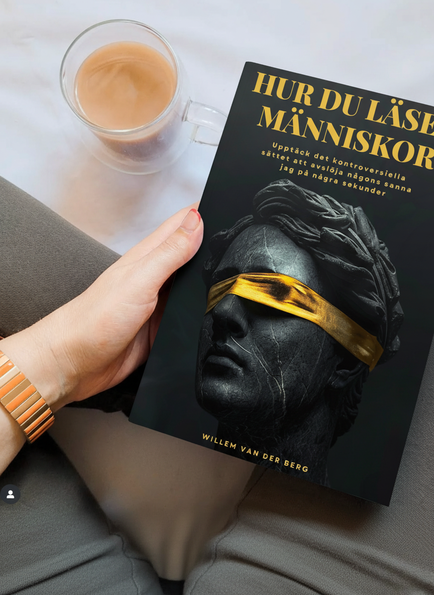 Läsare med 'Hur du läser människor' och en kopp kaffe